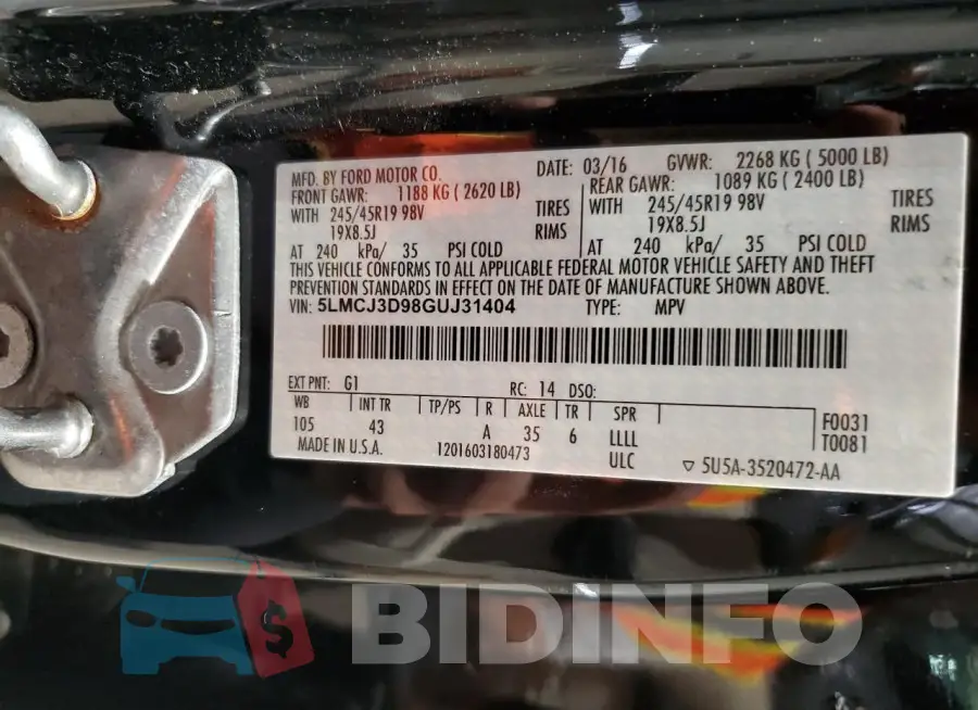 5LMCJ3D98GUJ31404 Photo# 13