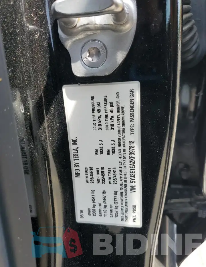 5YJ3E1EA2KF397818 Photo# 13