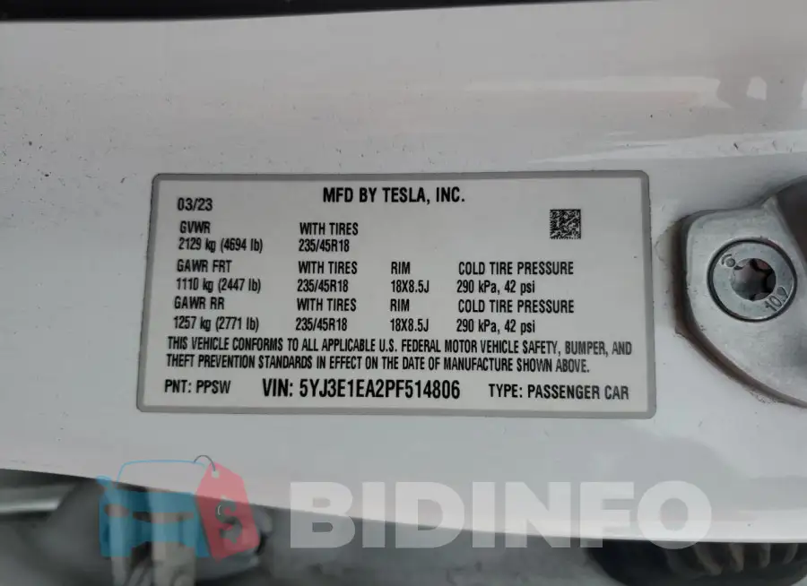 5YJ3E1EA2PF514806 Photo# 13
