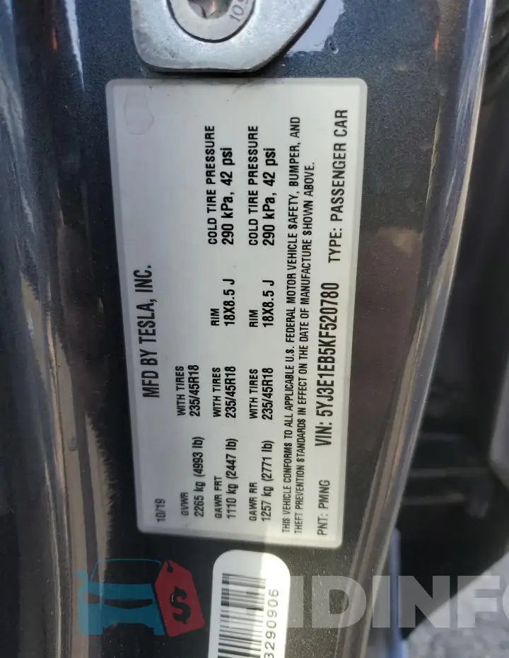 5YJ3E1EB5KF520780 Photo# 12