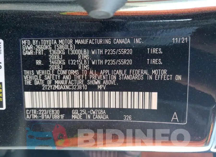 2T2YZMDAXNC323810 Photo# 14