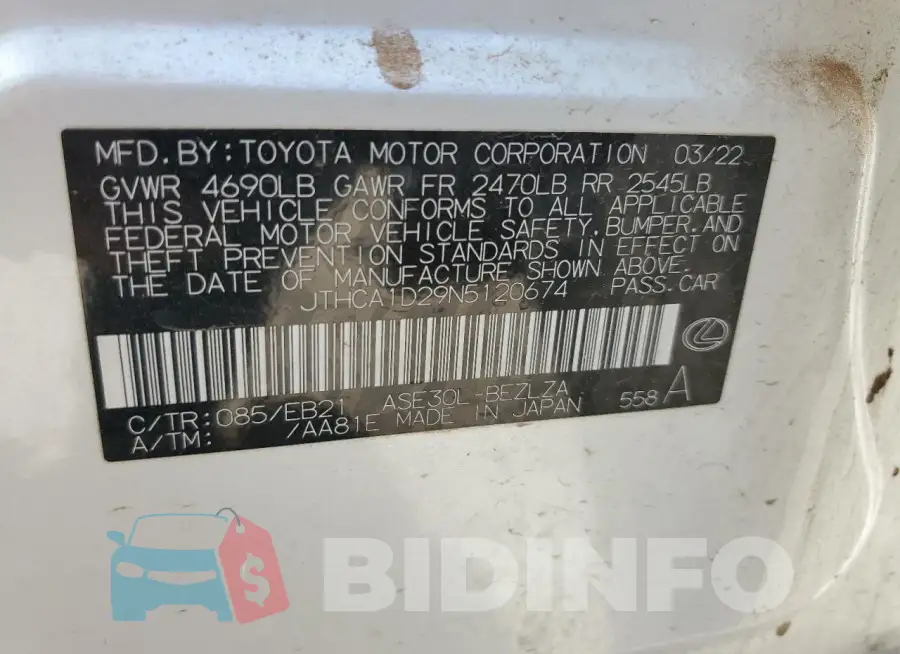 JTHCA1D29N5120674 Photo# 12