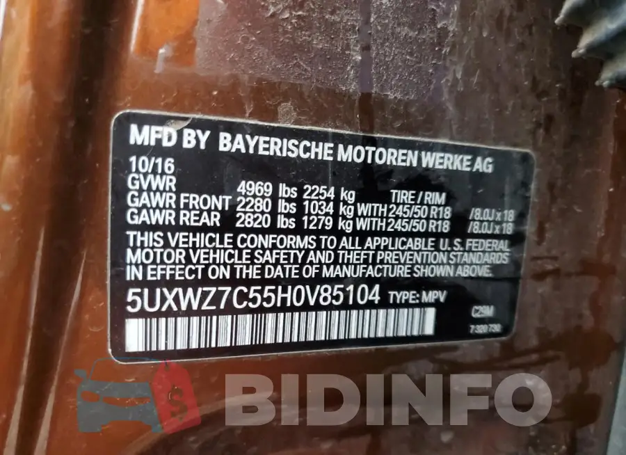 5UXWZ7C55H0V85104 Photo# 13