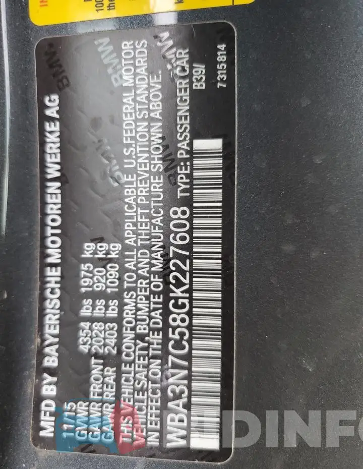 WBA3N7C58GK227608 Photo# 12