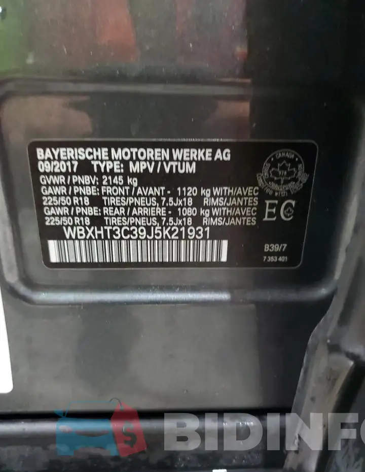 WBXHT3C39J5K21931 Photo# 13