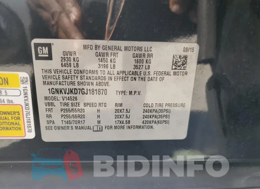 1GNKVJKD7GJ181870 Photo# 13