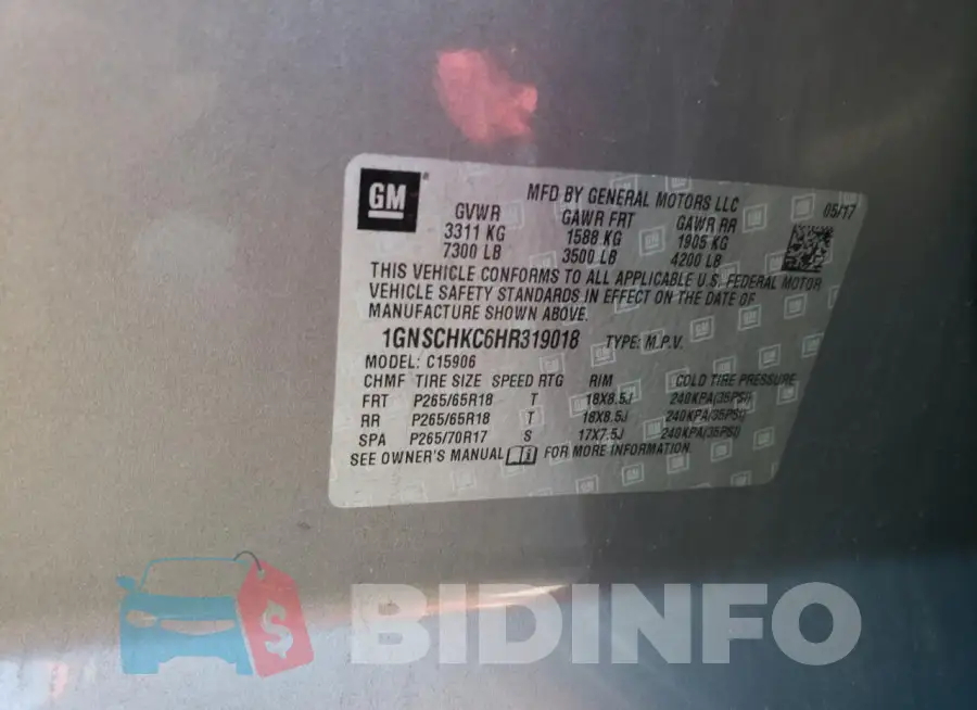 1GNSCHKC6HR319018 Photo# 14