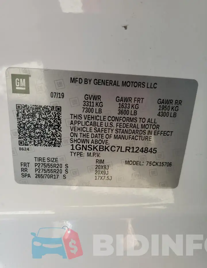 1GNSKBKC7LR124845 Photo# 14
