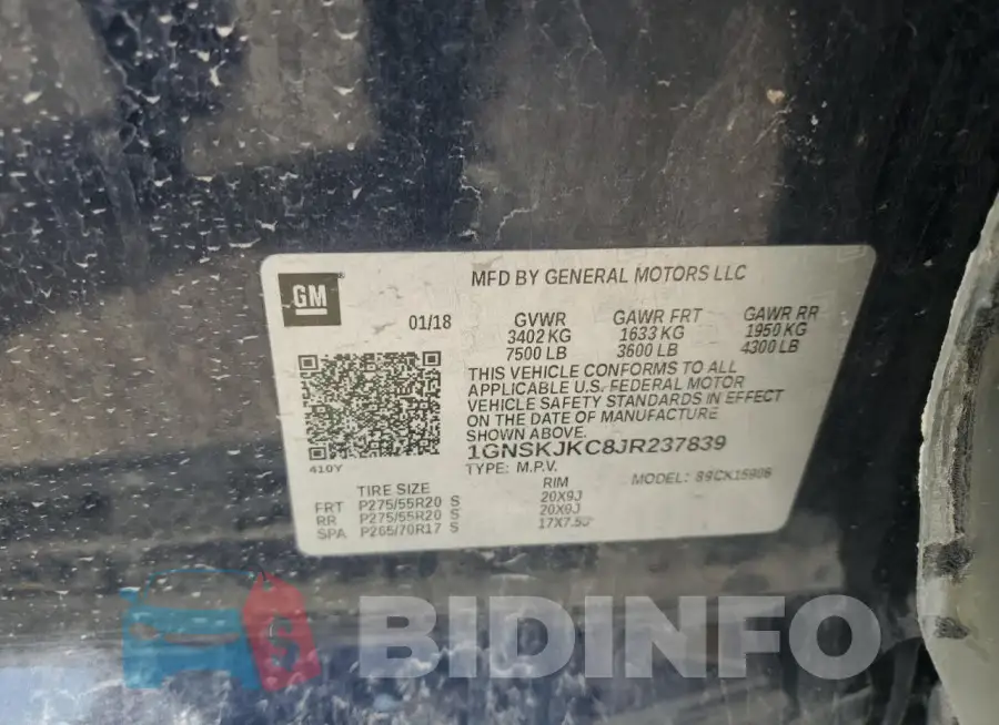 1GNSKJKC8JR237839 Photo# 13
