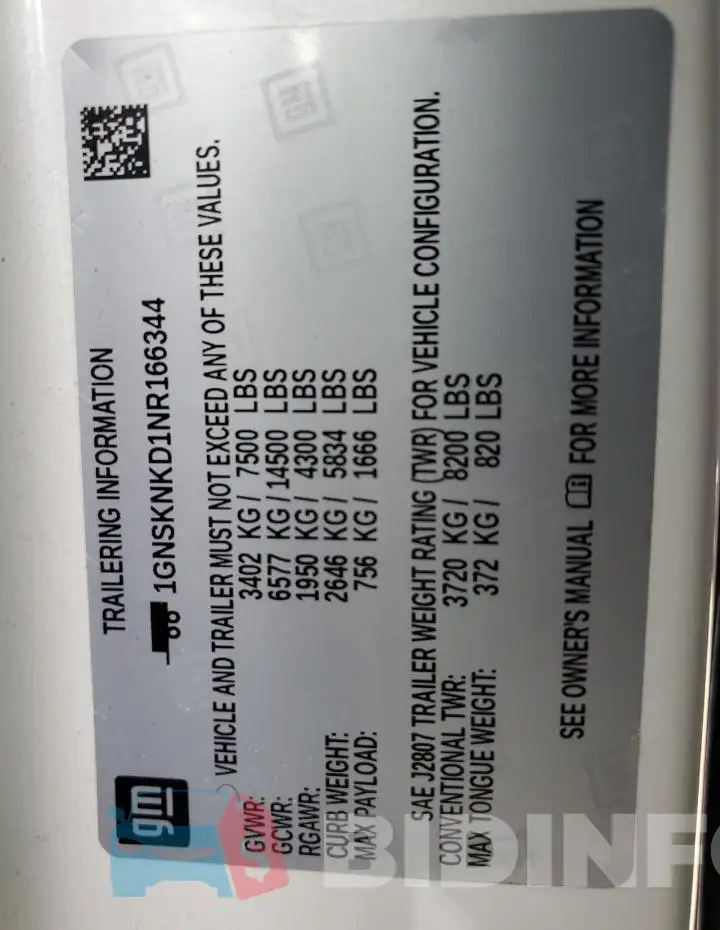 1GNSKNKD1NR166344 Photo# 13