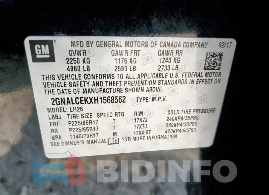 2GNALCEKXH1568562 Photo# 13