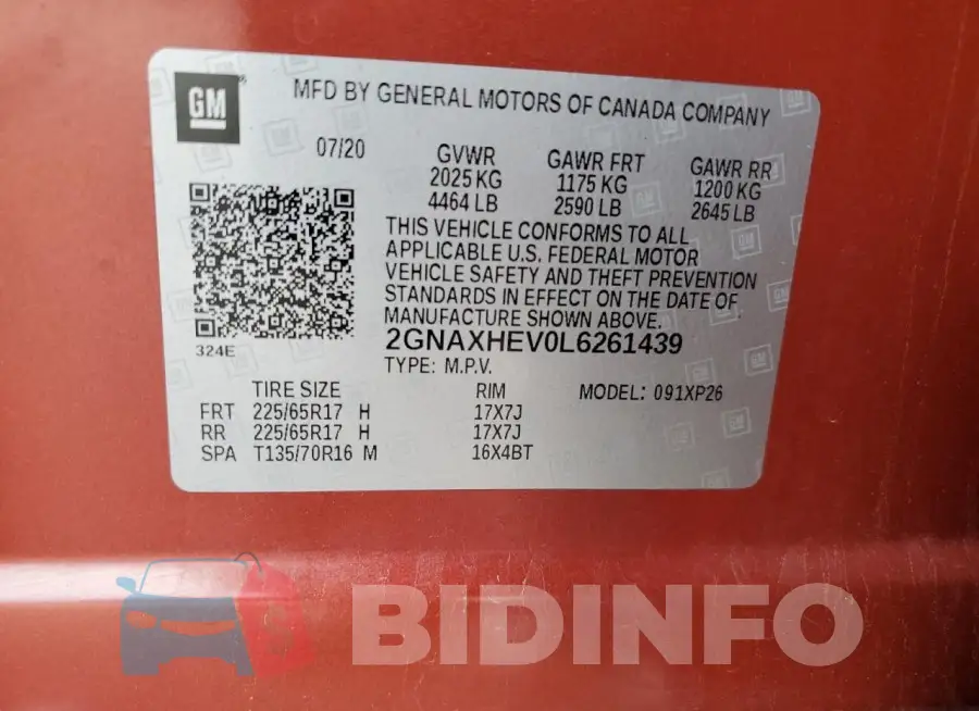 2GNAXHEV0L6261439 Photo# 13