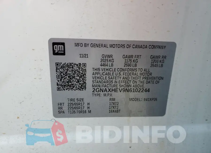 2GNAXHEV9N6102244 Photo# 13