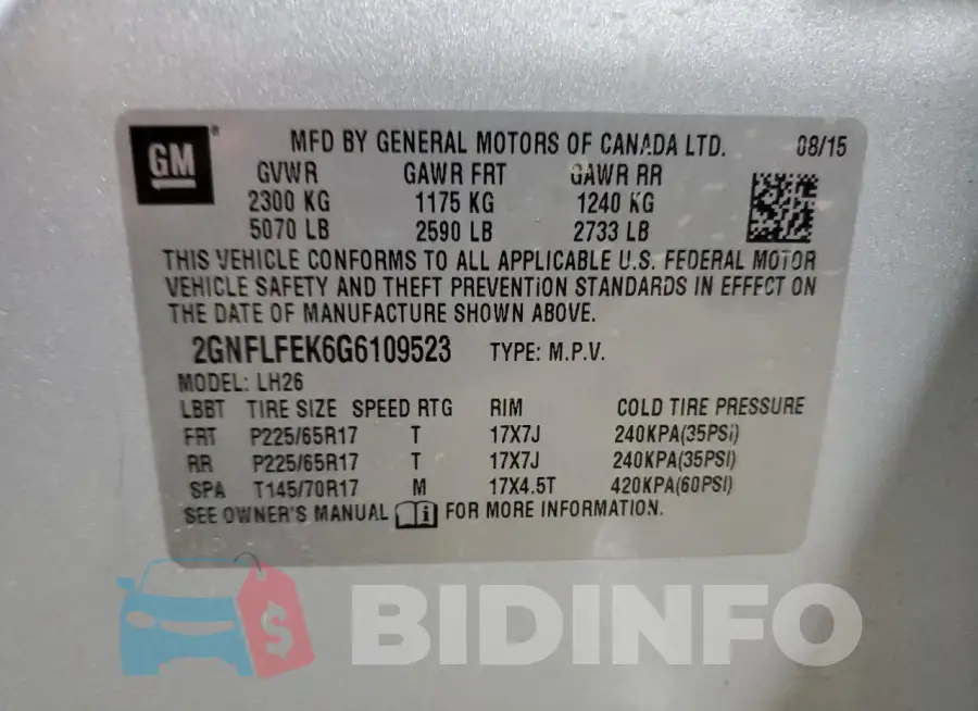 2GNFLFEK6G6109523 Photo# 13