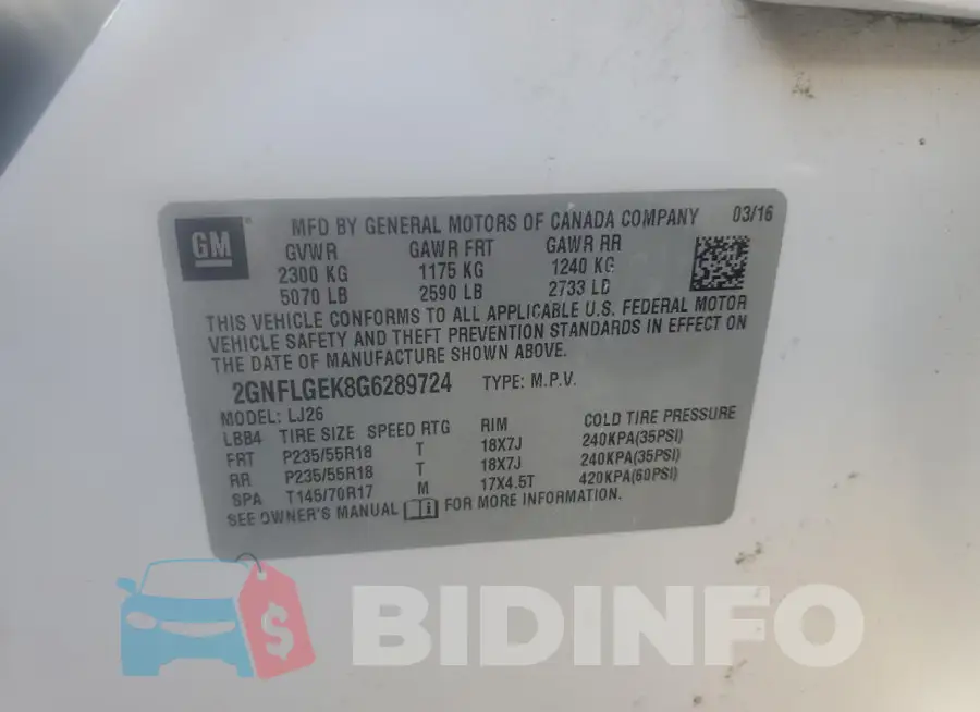 2GNFLGEK8G6289724 Photo# 14