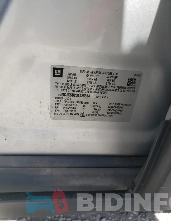 3GNCJKSB2GL126854 Photo# 13