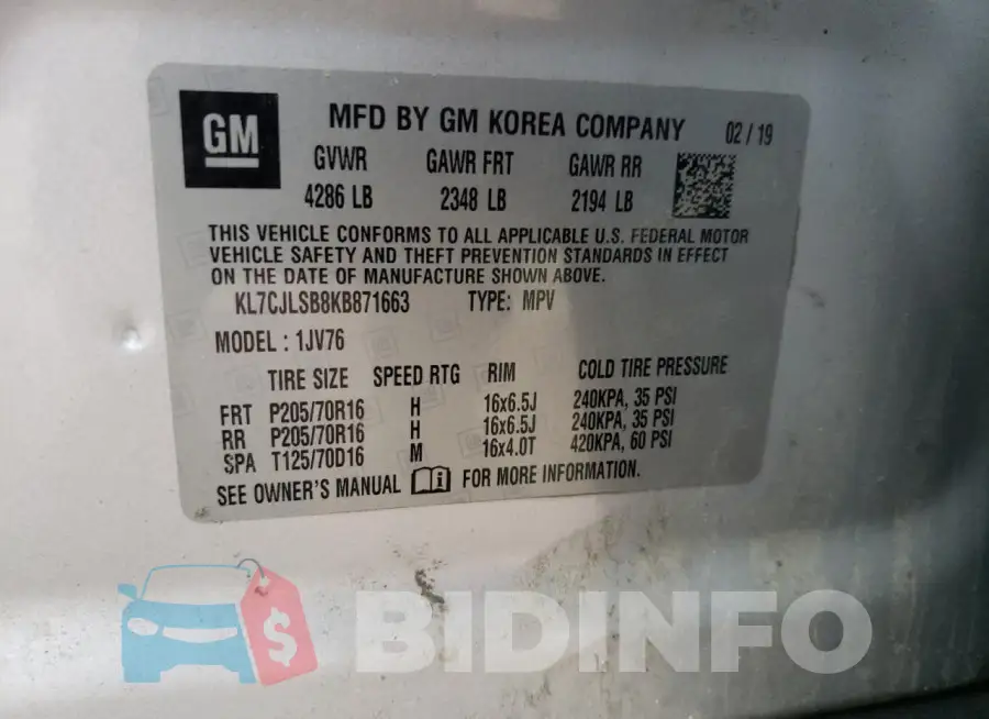 KL7CJLSB8KB871663 Photo# 12