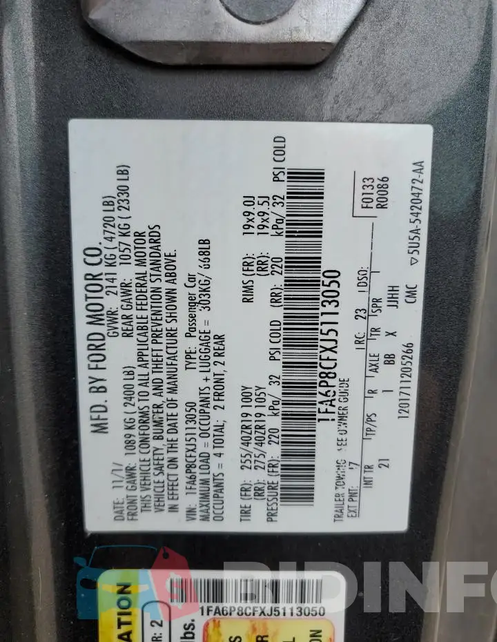 1FA6P8CFXJ5113050 Photo# 13