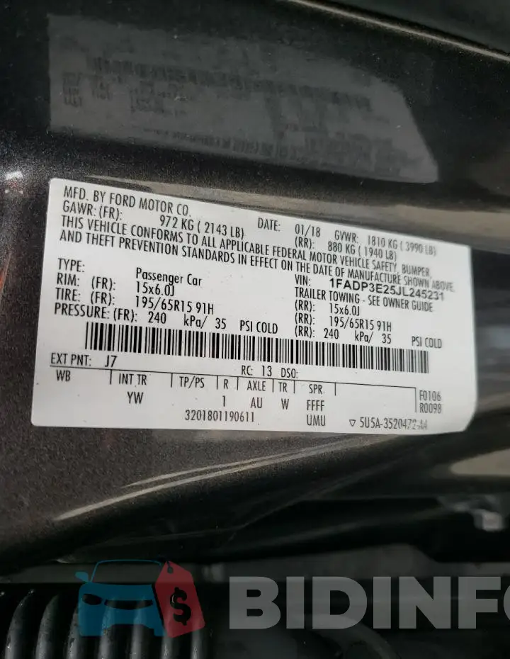 1FADP3E25JL245231 Photo# 12