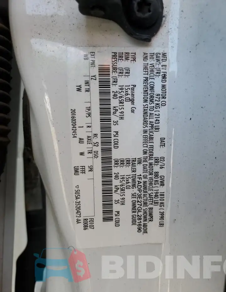 1FADP3E27GL281690 Photo# 12