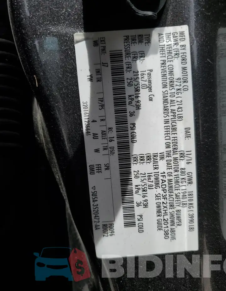 1FADP3F2XHL201380 Photo# 13