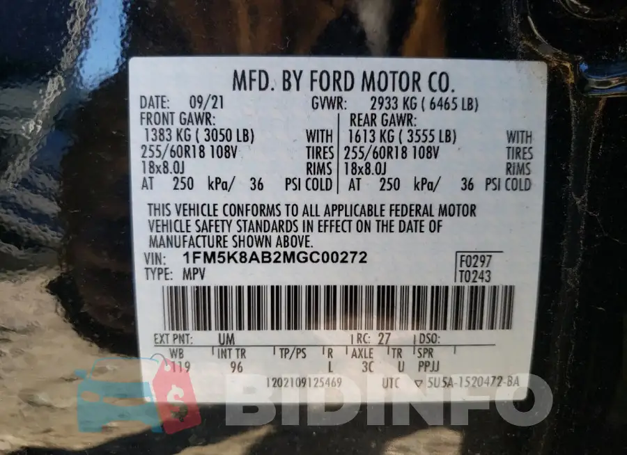 1FM5K8AB2MGC00272 Photo# 13