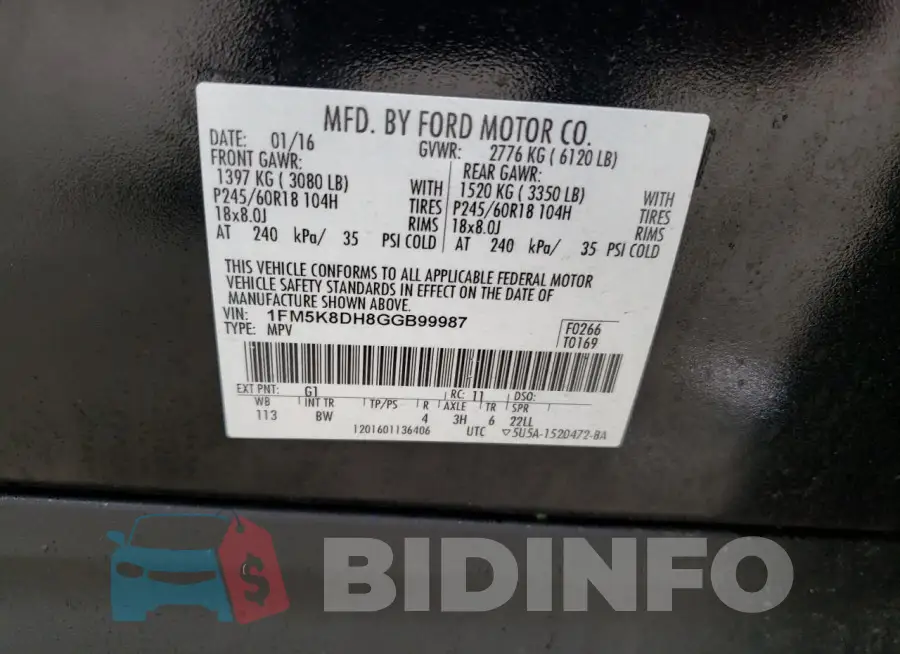 1FM5K8DH8GGB99987 Photo# 13