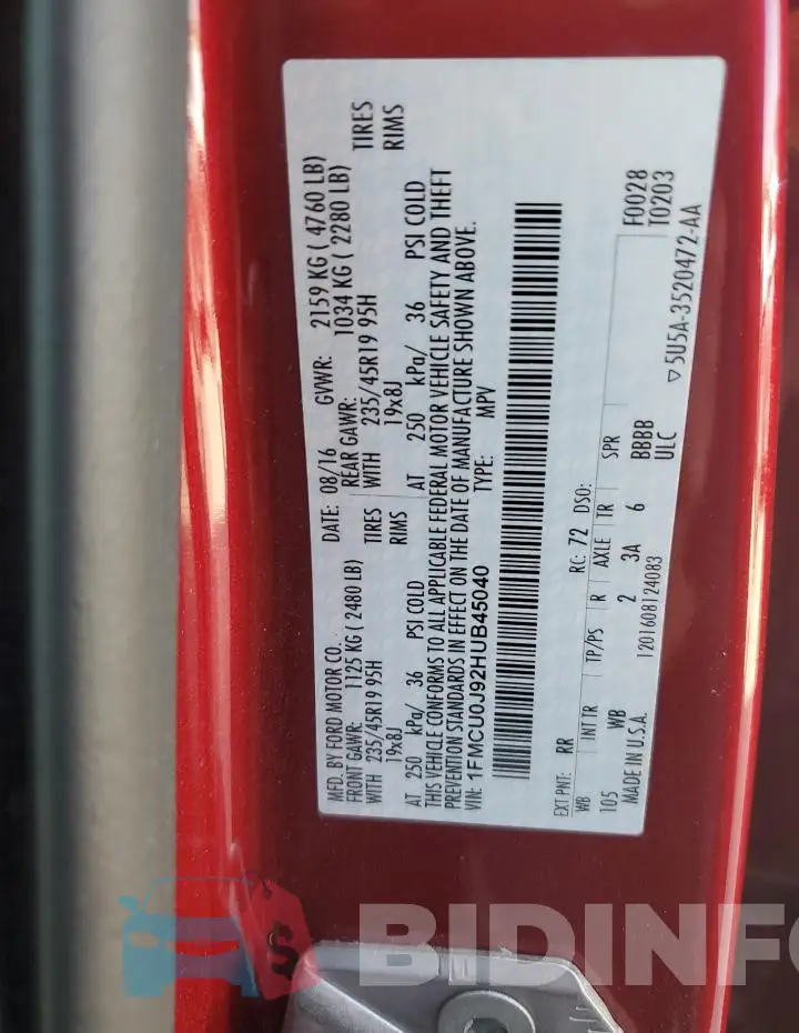 1FMCU0J92HUB45040 Photo# 13