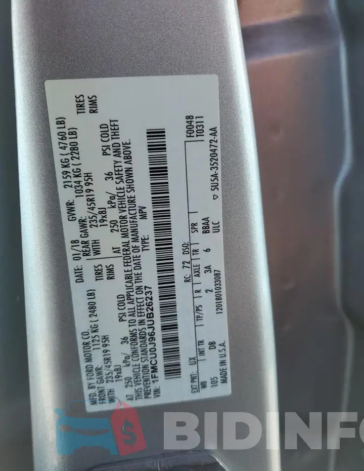 1FMCU0J96JUB26237 Photo# 13