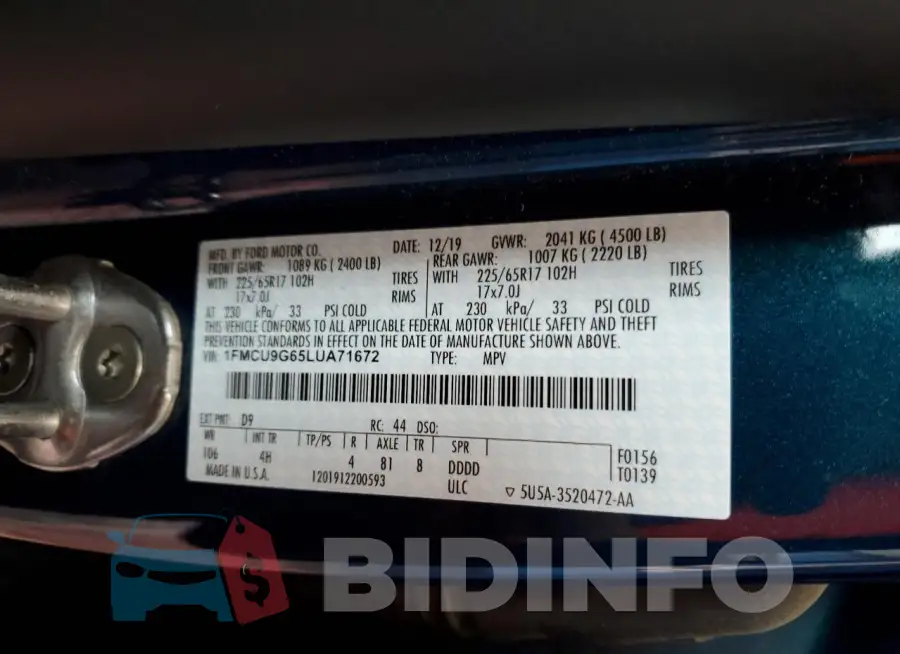 1FMCU9G65LUA71672 Photo# 13