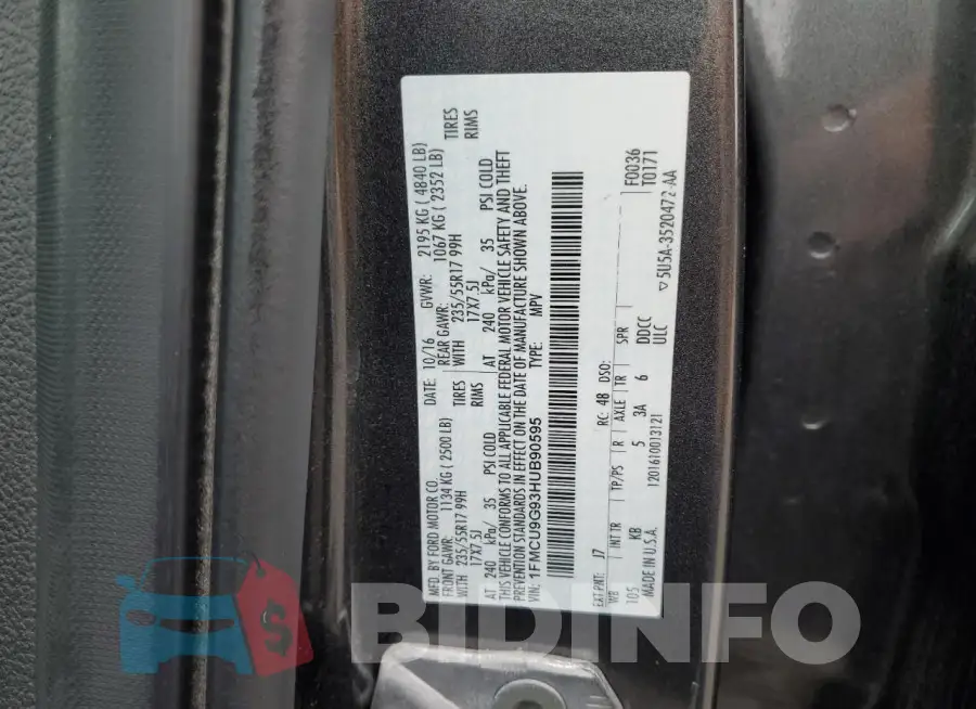 1FMCU9G93HUB90595 Photo# 13
