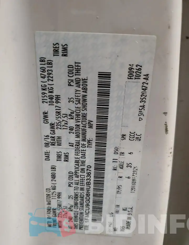 1FMCU9GD8HUB33670 Photo# 13