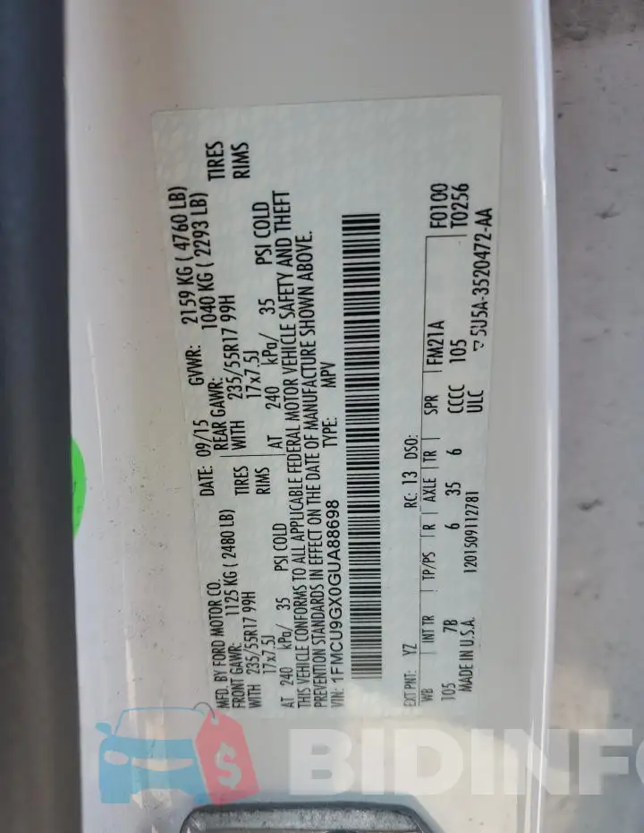 1FMCU9GX0GUA88698 Photo# 12