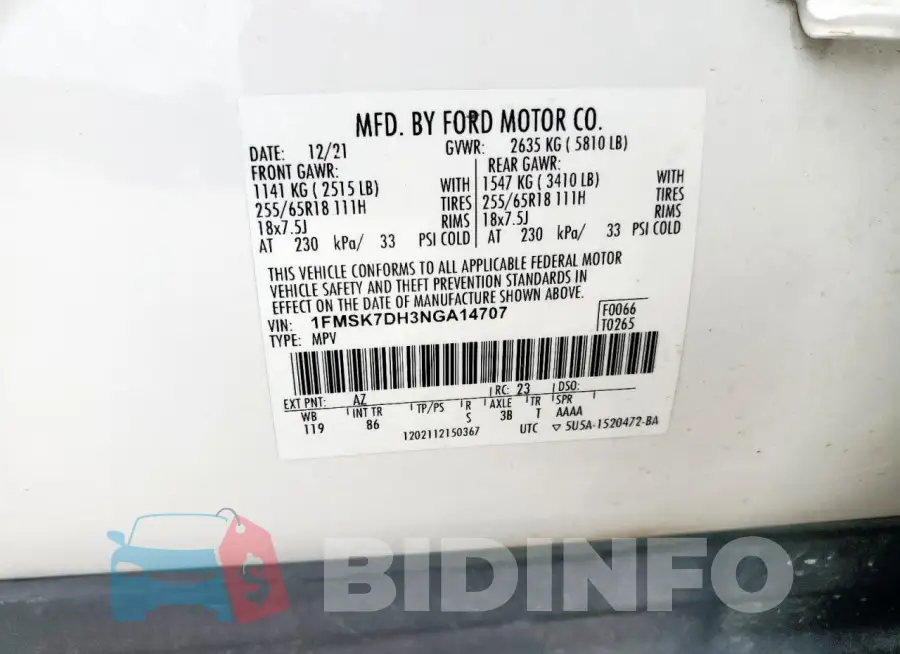 1FMSK7DH3NGA14707 Photo# 13