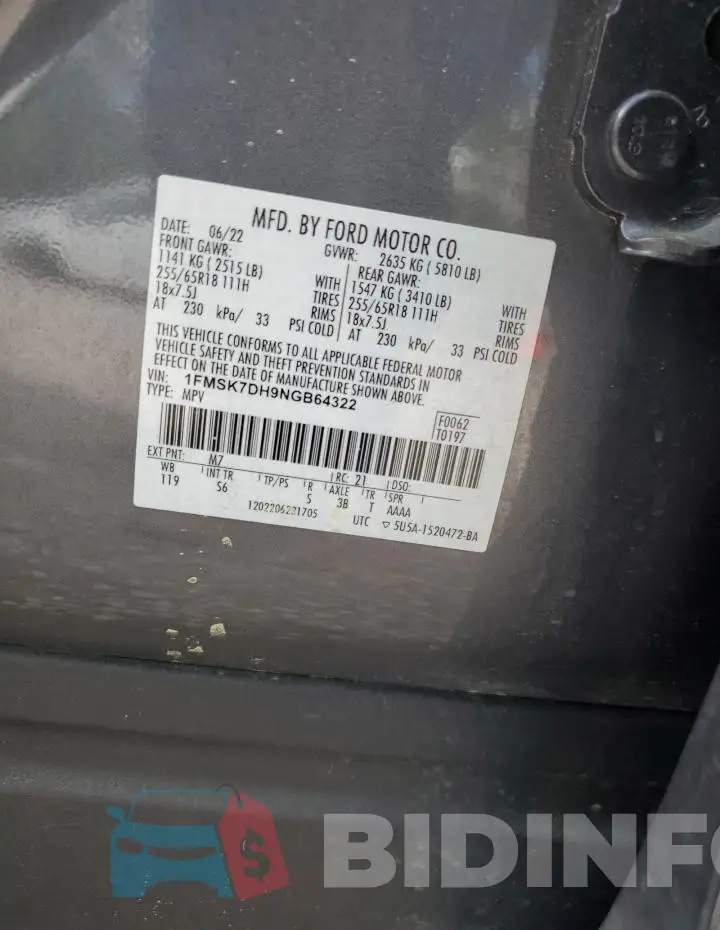 1FMSK7DH9NGB64322 Photo# 14