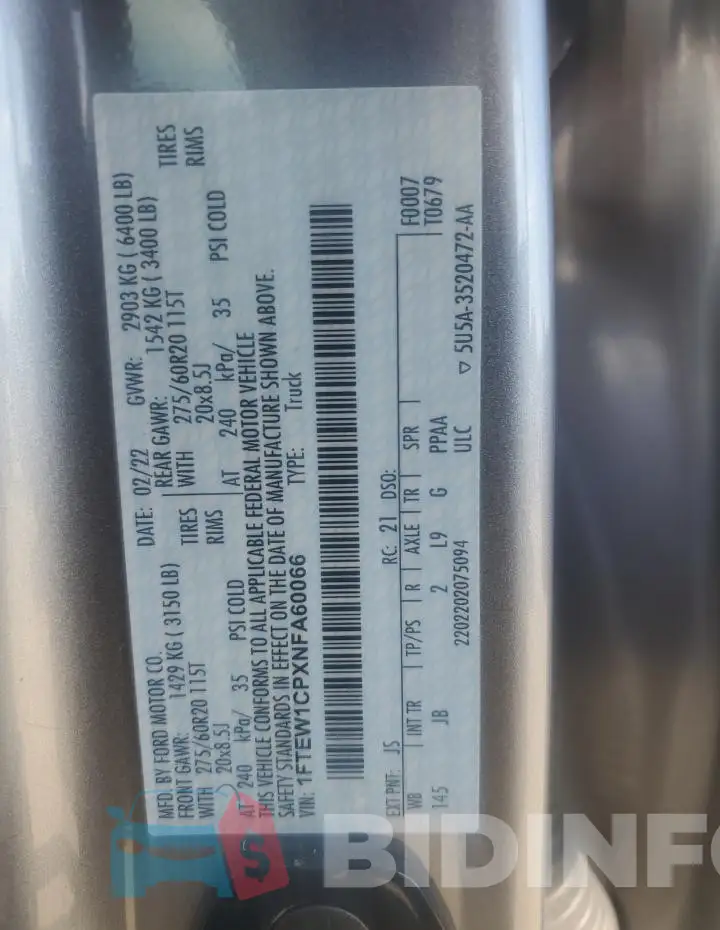 1FTEW1CPXNFA60066 Photo# 13