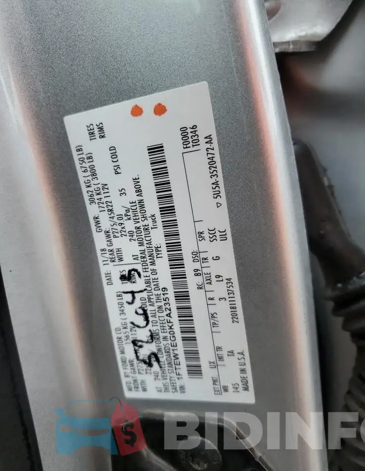 1FTEW1EG0KFA23519 Photo# 12