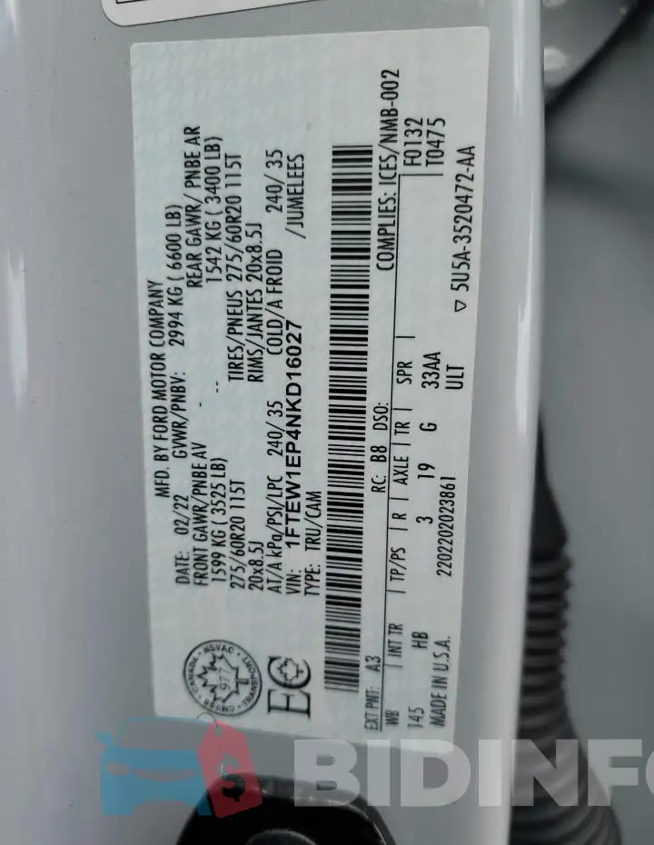 1FTEW1EP4NKD16027 Photo# 13