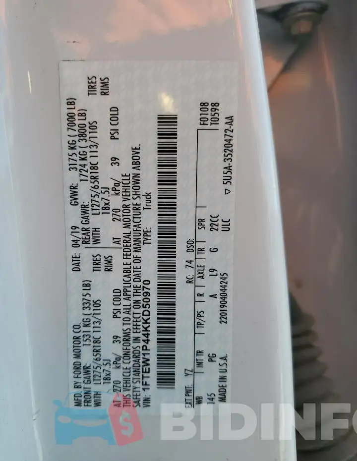 1FTEW1P44KKD50970 Photo# 12