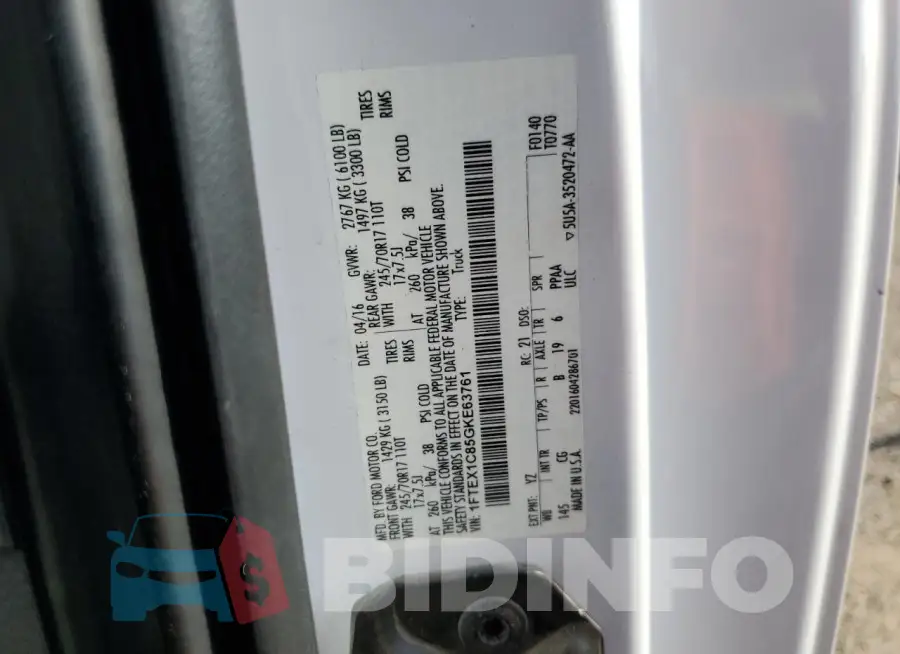 1FTEX1C85GKE63761 Photo# 12