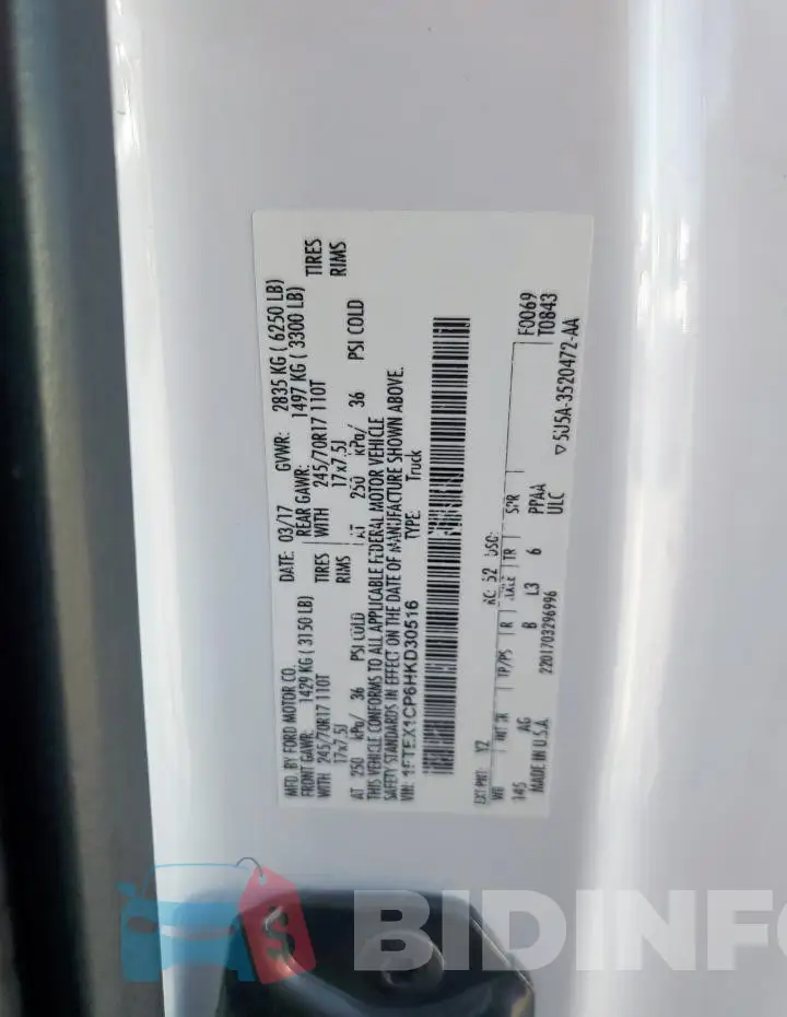 1FTEX1CP6HKD30516 Photo# 12