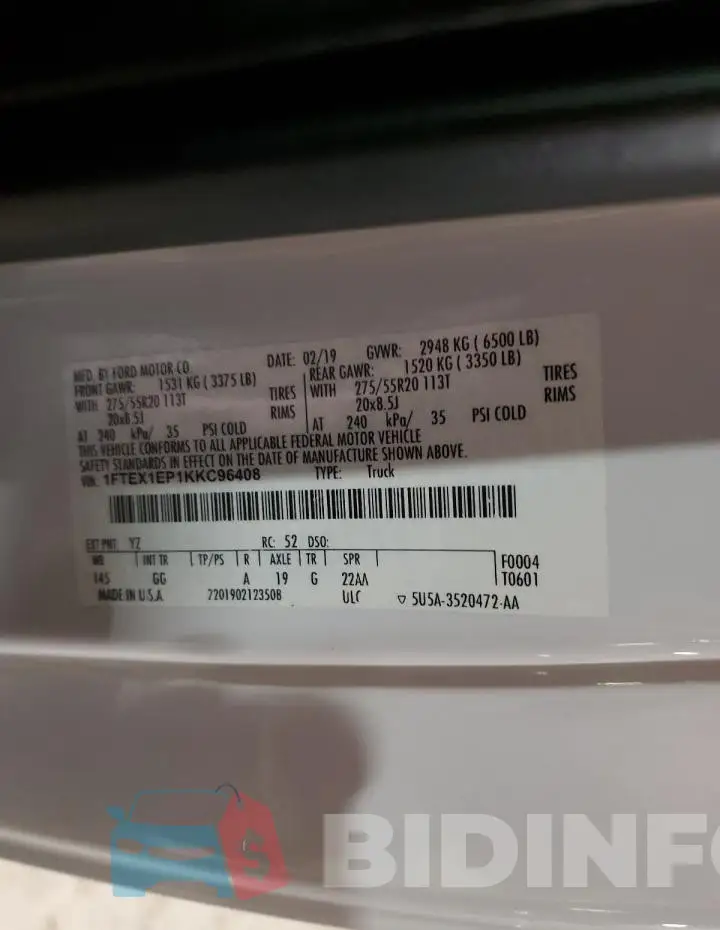 1FTEX1EP1KKC96408 Photo# 12