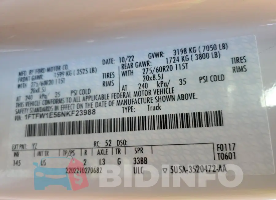 1FTFW1E56NKF23988 Photo# 12