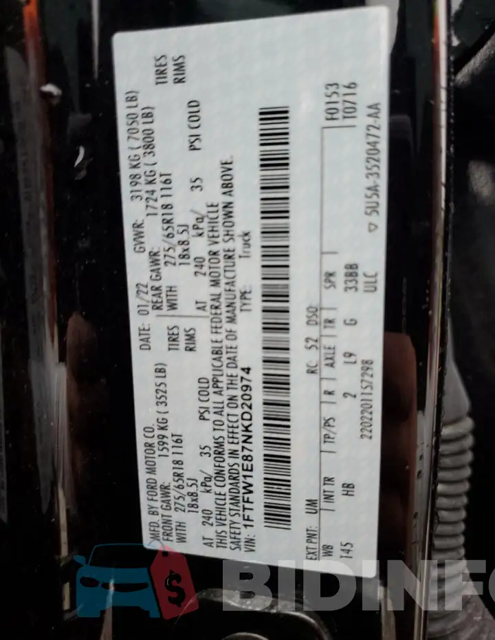 1FTFW1E87NKD20974 Photo# 13