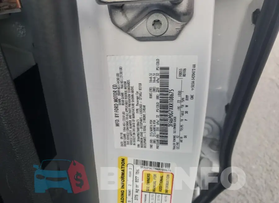 3FA6P0G7XKR108675 Photo# 12