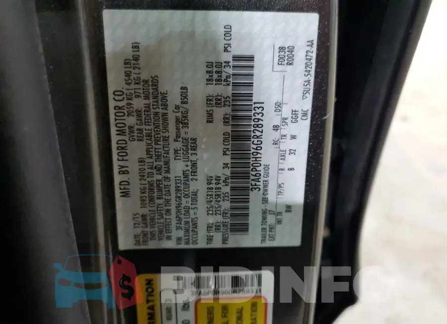 3FA6P0H96GR289331 Photo# 13
