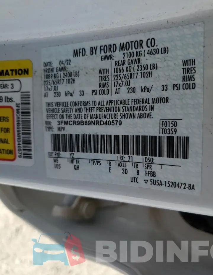 3FMCR9B69NRD40579 Photo# 12