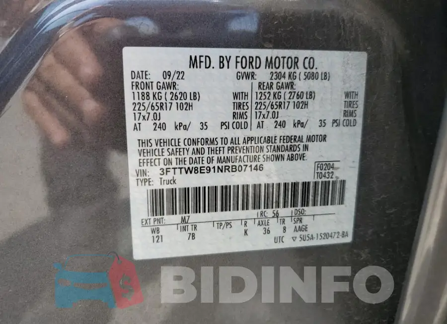 3FTTW8E91NRB07146 Photo# 12