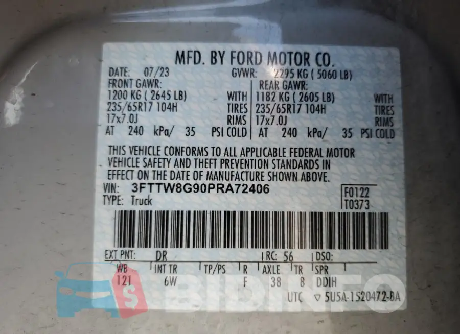 3FTTW8G90PRA72406 Photo# 12