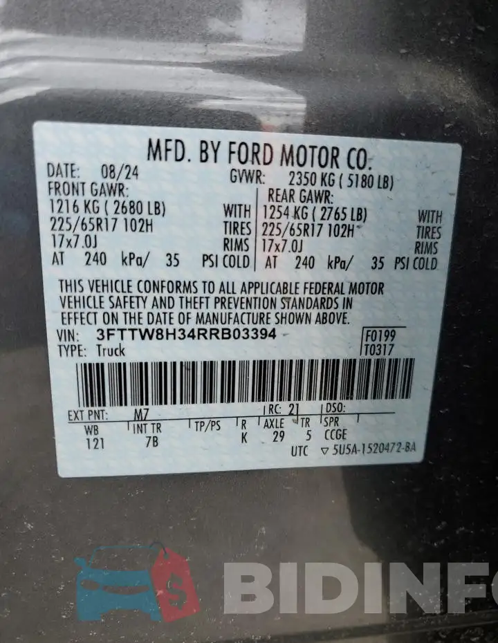 3FTTW8H34RRB03394 Photo# 12